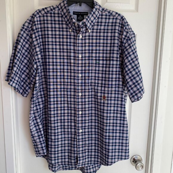 Tommy Hilfiger Plaid short sleeve Men's Button Up Logo/Crest NWOT - Picture 1 of 8
